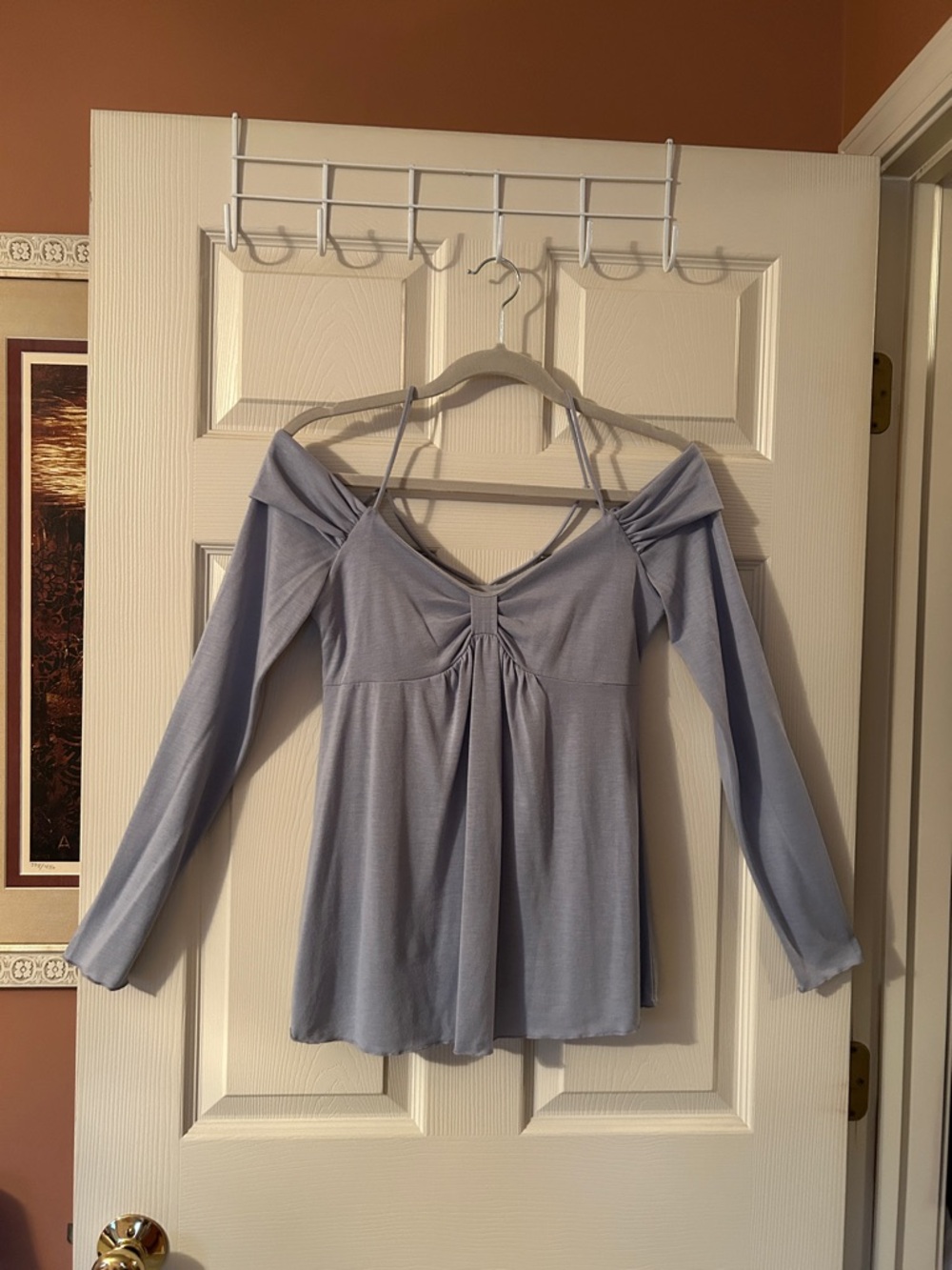 Moda International Light Periwinkle Off-Shoulder Long Sleeve Top